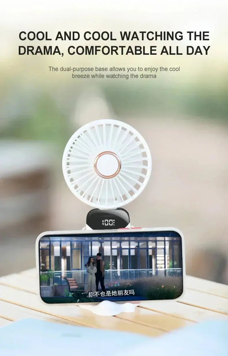 5-Speed Foldable Neck Fan with Phone Stand – USB-C Rechargeable Mini Fan, 1800mAh Battery & Display Screen for Hands-Free Cooling sagsdg65 Store
