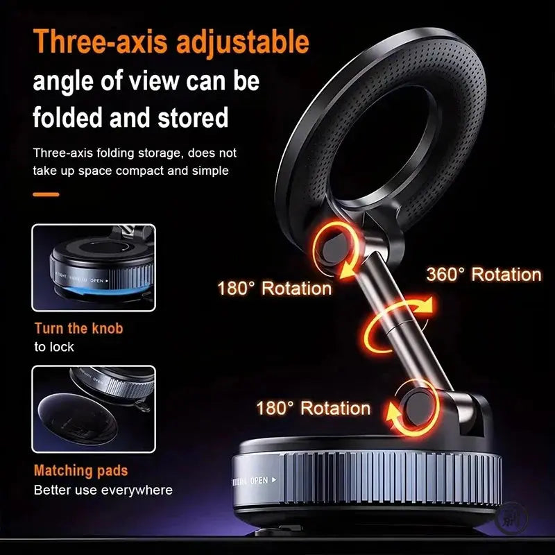 Strong Magnetic Car Phone Holder Foldable Magsafe Design 360° Adjustable Vacuum Mount for Car/Desk/Bathroom/Universal Use Metal BLAZEFL Store
