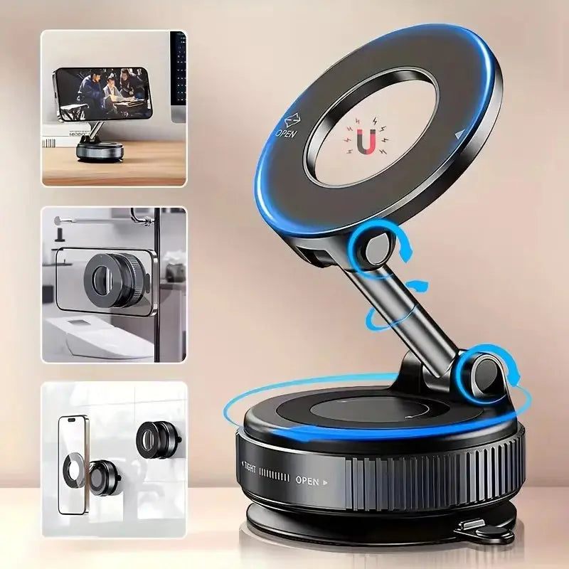 Strong Magnetic Car Phone Holder Foldable Magsafe Design 360° Adjustable Vacuum Mount for Car/Desk/Bathroom/Universal Use Metal BLAZEFL Store