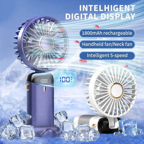5-Speed Foldable Neck Fan with Phone Stand – USB-C Rechargeable Mini Fan, 1800mAh Battery & Display Screen for Hands-Free Cooling sagsdg65 Store